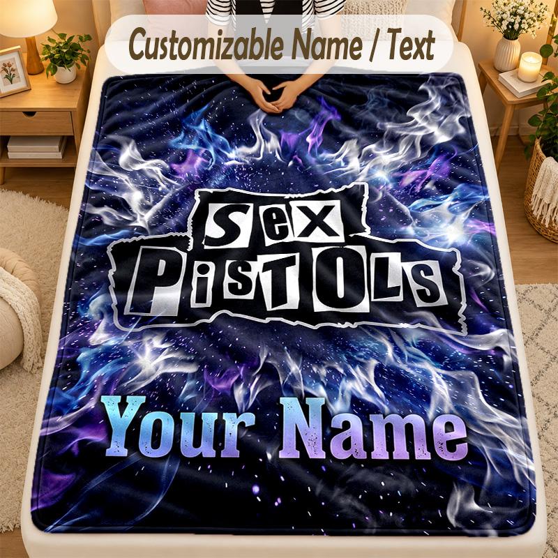 Flannel BlanketSex Pistols Custom Name Text Personalized Soft Warm Throw Blanket Home Decor Gift