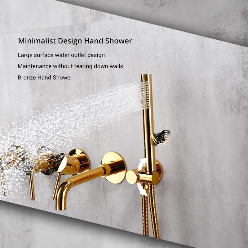 Bathroom Shower Faucet Set Bathroom Mixer Tap Bathtub With Brass Rainfall Headshower Handshower Hot Cold Spout 3 Way Diverter