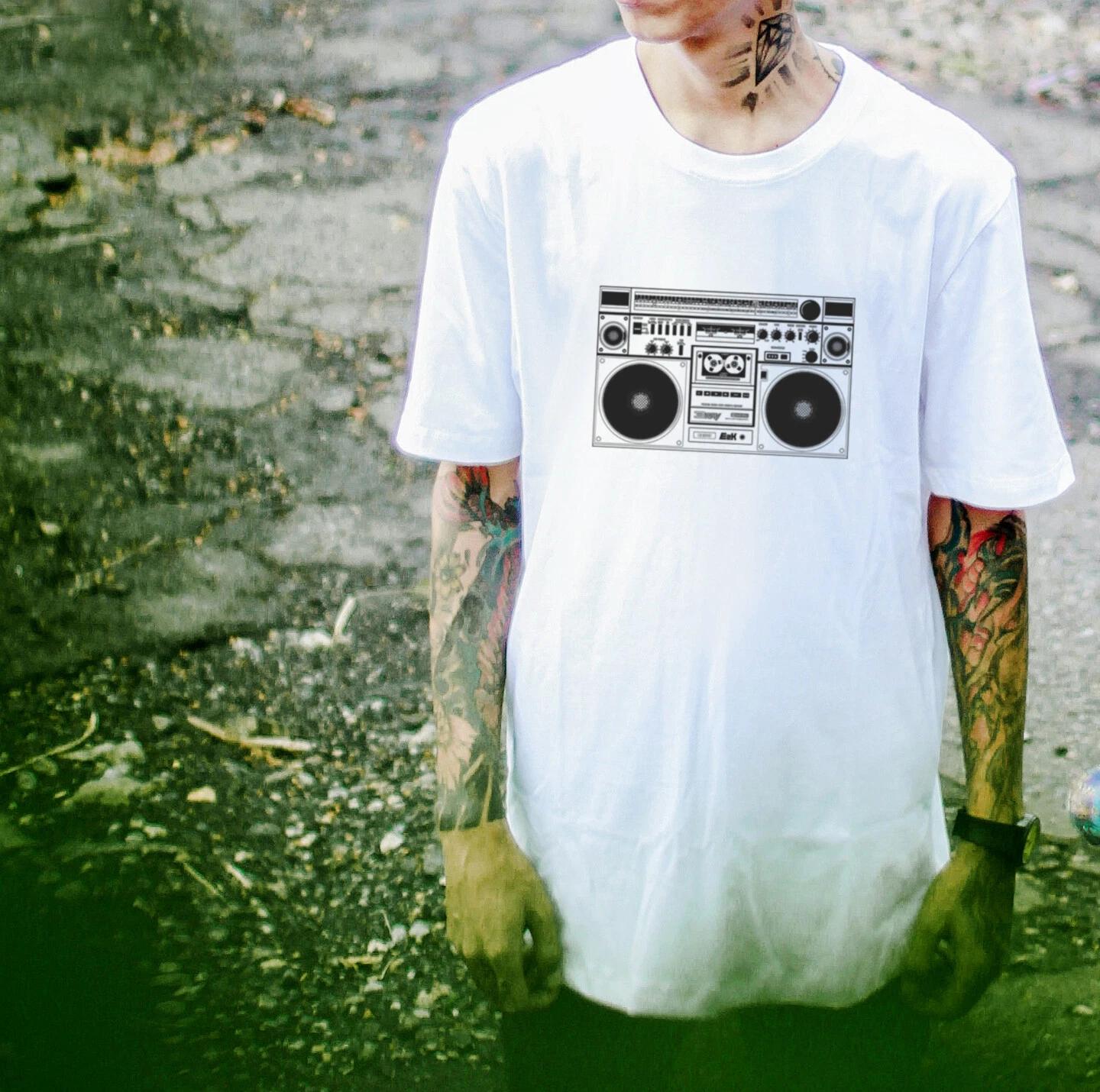 E2K Ретро бумбокс Унисекс футболка винтажный старый проигрыватель музыкальных кассет радио M