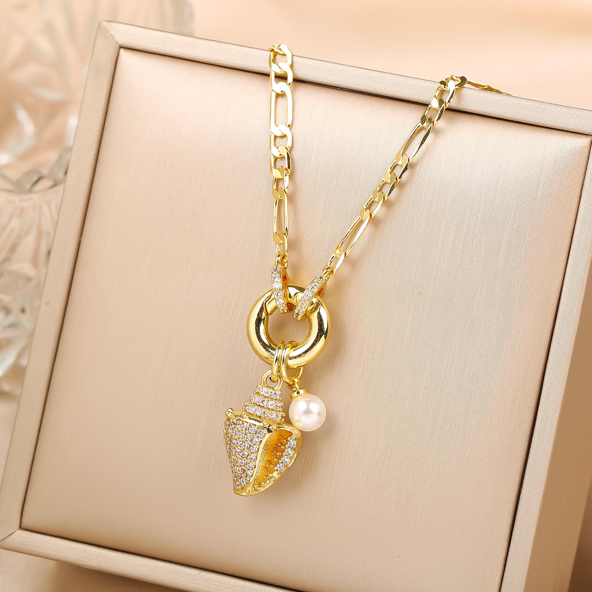 

New Creative Shiny Zirconia Conch Flower Wings Theme Pendant Necklace New Fashion Woman Female Vacation Zircon Accessories