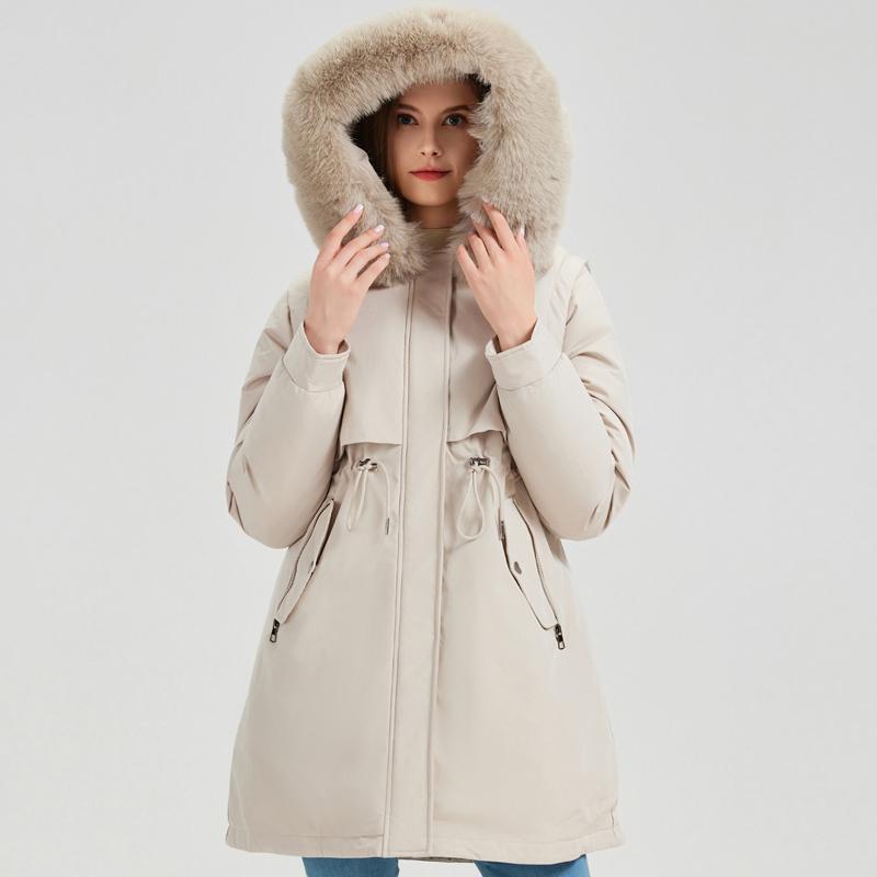 Fashion Winter Coat Female Long Parkas Hooded Detachable Sleeves Faux Fur Collar Thick Warm Women's Jackets