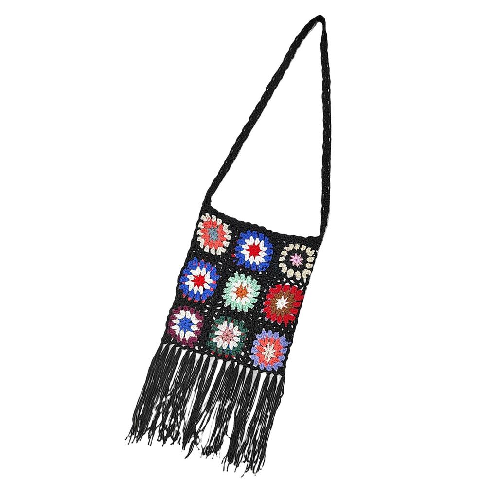 Crocheted Shoulder Tassel Bohemian Ethnic Style Tote for Beach Travel