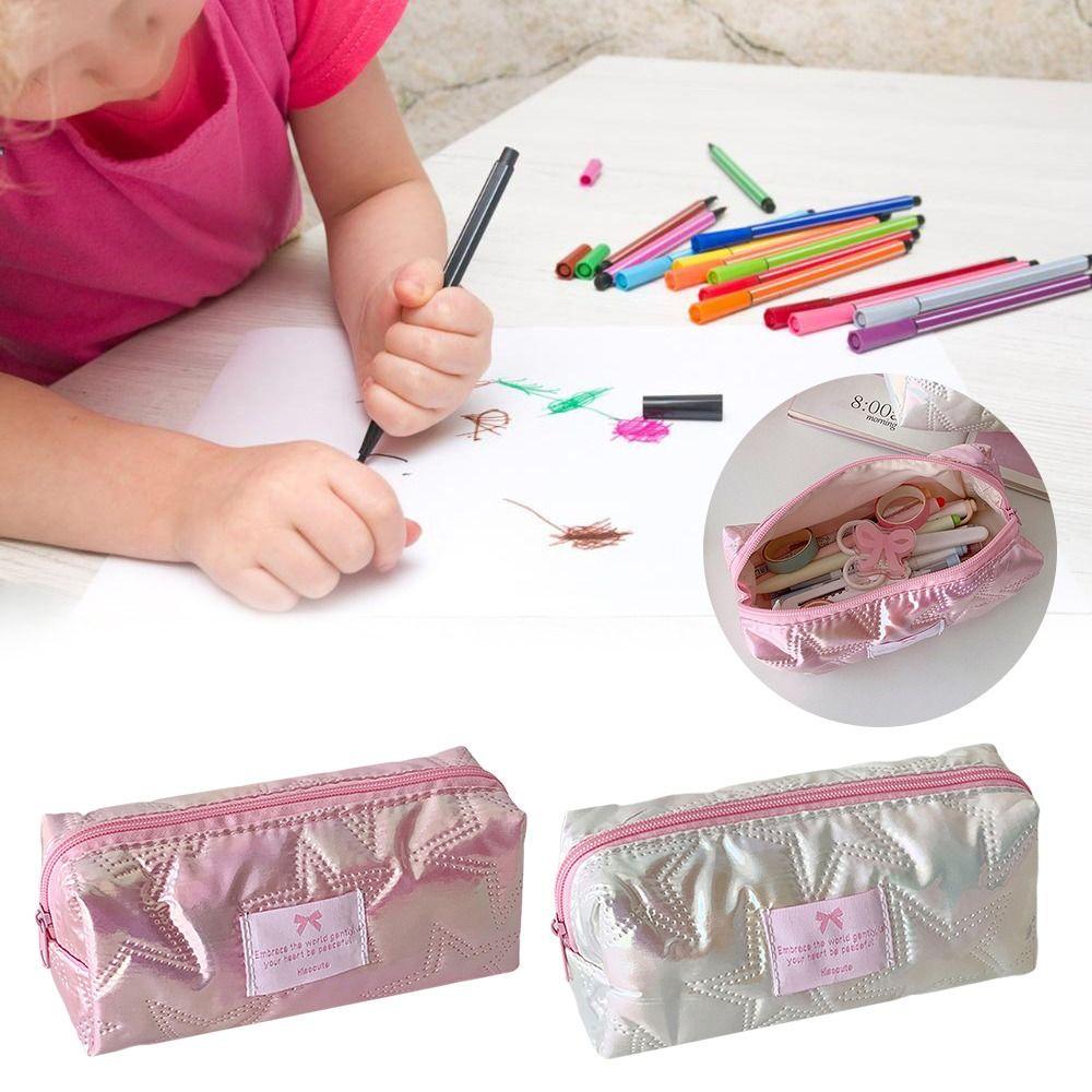 Portable Pencil Case Star Design Stationery Pouch Durable Zipper Storage Bag  School Office