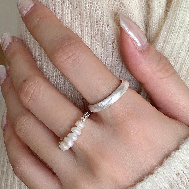 Korean Stylish Inspired Adjustable Pearl And Silver Ring For Women Modern Fashion 2023 Jewelry