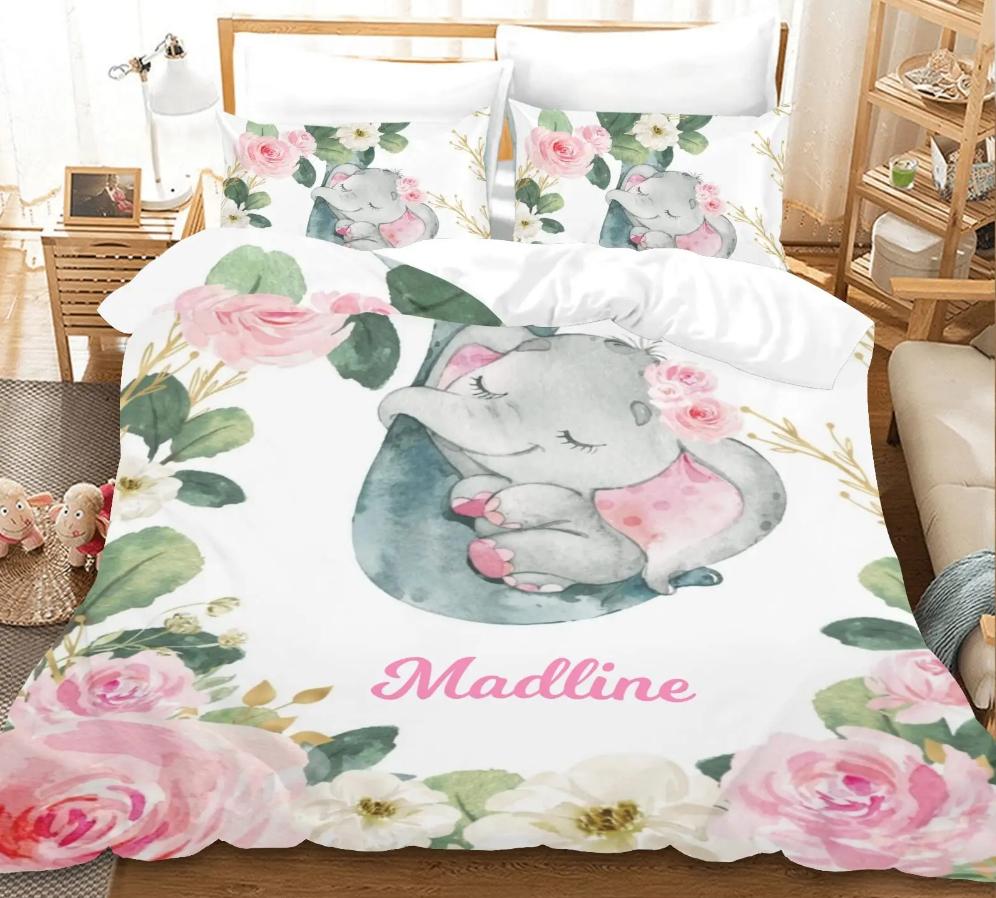 Custom Name Duvet Cover Set Cartoon Forest Animals Bedding Set Twin Full Queen King For Kids Girls Boys Birthday Wedding Gifts