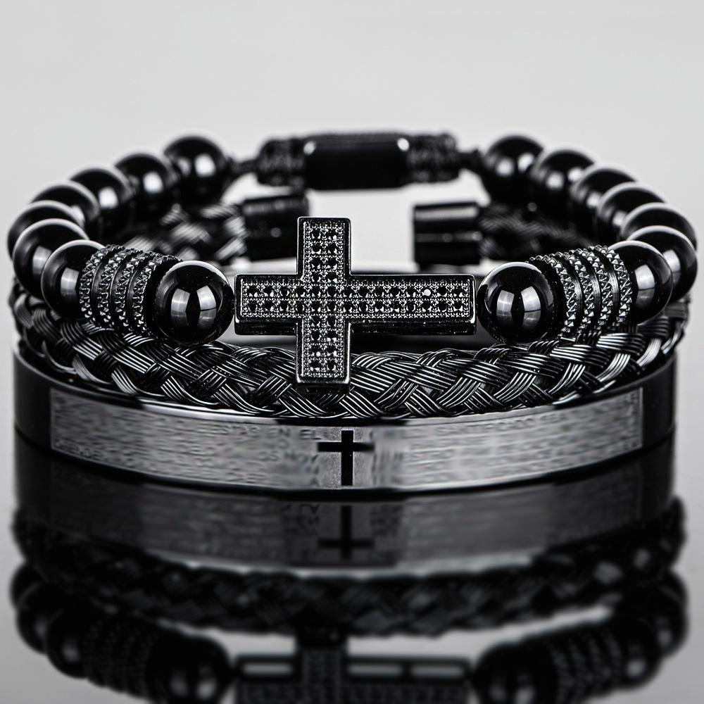 2026 European and American Cross Three-piece Bracelet, Men's Trend Stacking, Niche Design Accessories