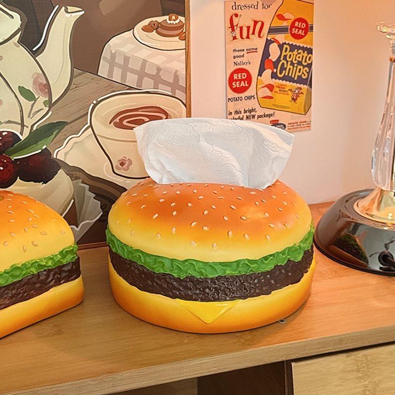 Delicious Hamburger Shaped Tissue Box Hamburger Resin Napkin Holder Paper Box Container Home Dining Table Decoration Storage Box