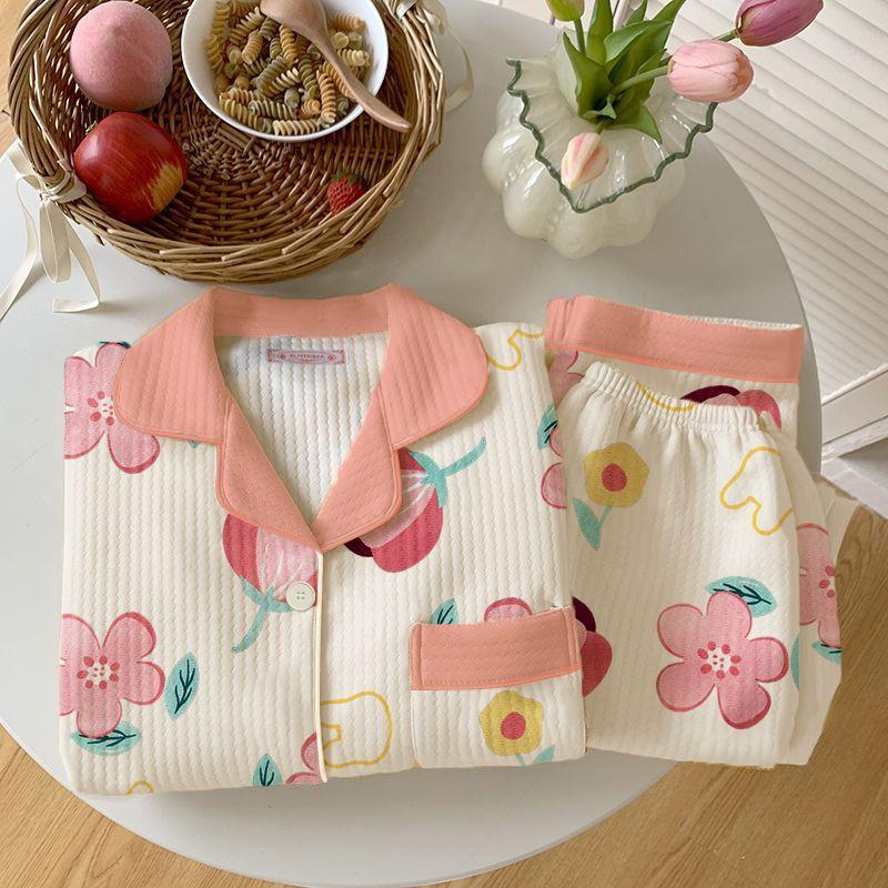 

Жіночий Потовщений Теплий Піжамний Комплект Осінь Зима Бавовняна Підкладка Довгий Рукав Принтований Кардиган Домашній Одяг Комплект з Двох Предметів L