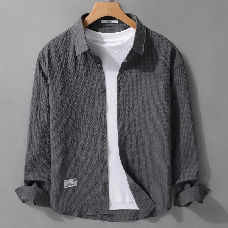 

2025 Spring Autumn New Solid Long Sleeve Shirt Men s Fashion Casual Shirt Versatile Handsome Loose Top L сірий колір