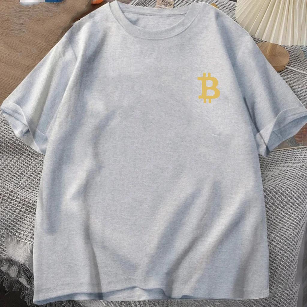 Golden 3D Bitcoin Logo T-shirt Summer Men's Trucksuit Round Neck Short Sleeve Tops Cotton Sportswear Casual Fashion Sweatshirt