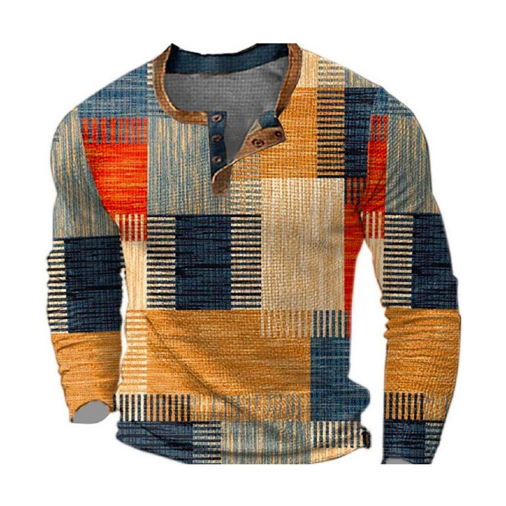 T-shirt Top da Uomo Girocollo Rete Trendy Stampata 3D a Manica Lunga