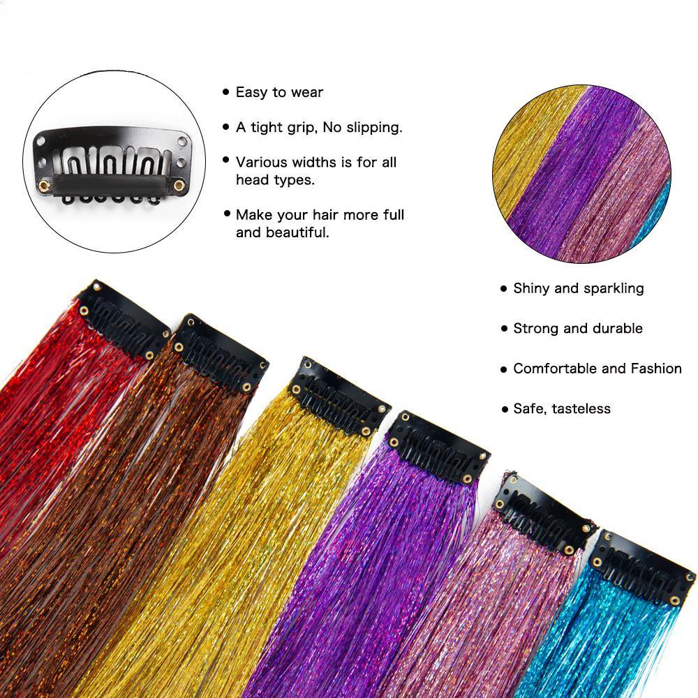 Clip In Hair Tinsel Silver Red Hair Tinsel Heat Resistant Fairy Hair Tinsel Clip In Glitter Hair Extensions For Women Girls