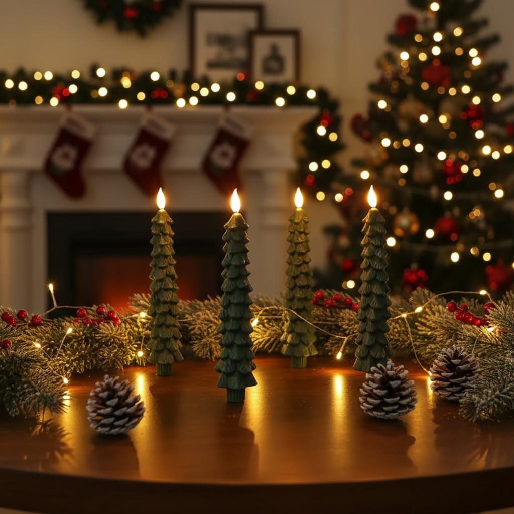 3D Christmas Tree Candles Flameless Taper Candles Remote Control Battery-powered Led Electronic Candle Light for Christmas Decor
