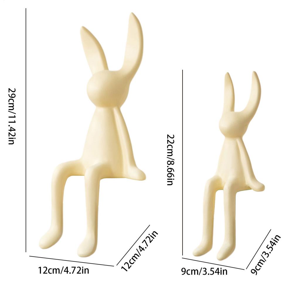 2 шт. Мультяшный сидящий длинноухий кролик Керамическая праздничная сидящая статуэтка кролика Очаровательный пасхальный декор для стола, комнаты, стола, дома