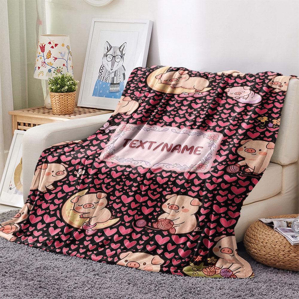 Custom Name,Kawaii Animal Pattern Art Printed Flannel Blanket, soft throw for bedroom sofa, washable,fan merchandise, great gift.chl