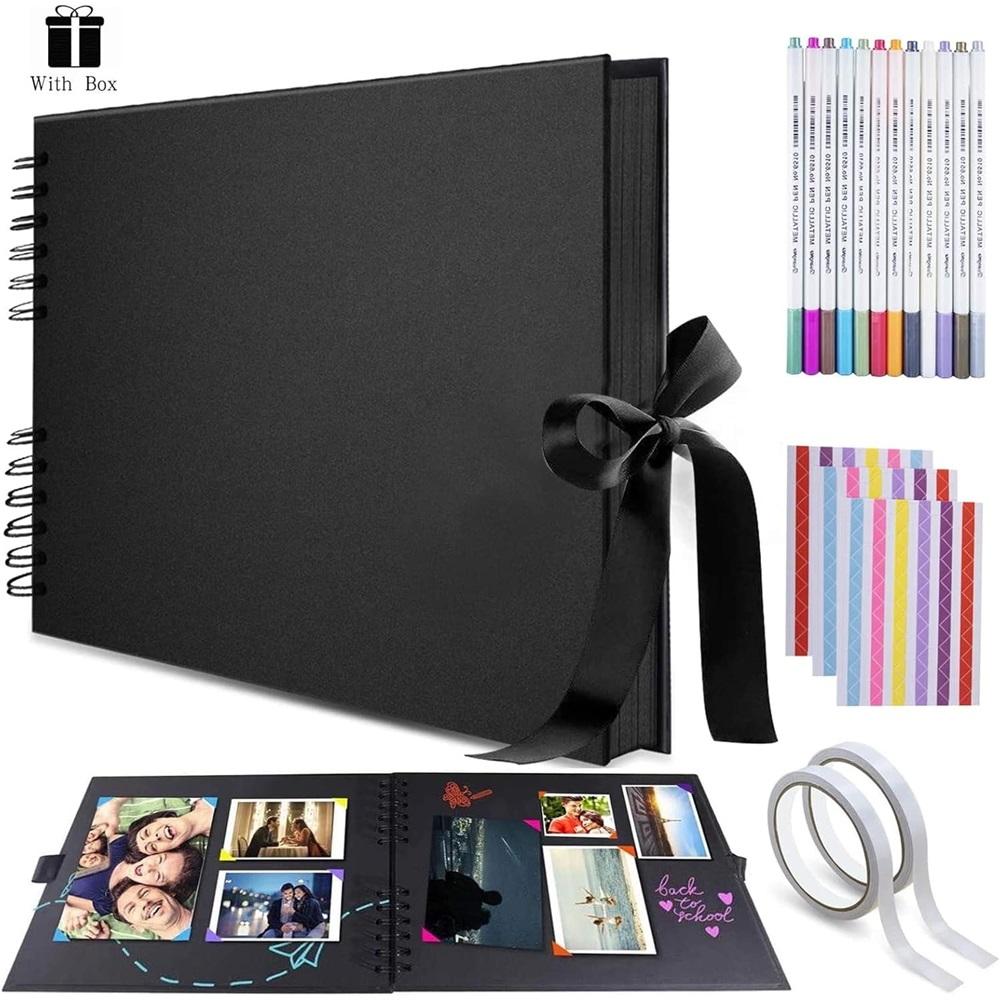 Photo album, handmade album, comes with 12 metallic markers, DIY memory album, 80 pages of A4 craft paper, size 12.6x8.1 inches