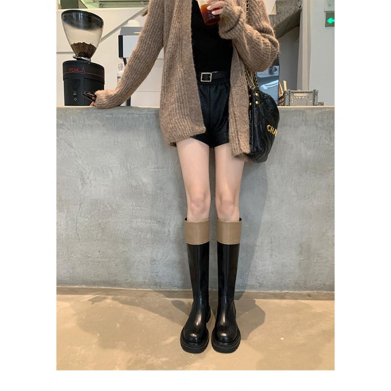 

Cowhide thick-soled boots for women looking thin but knee boots thick-heeled high boots knight boots 35