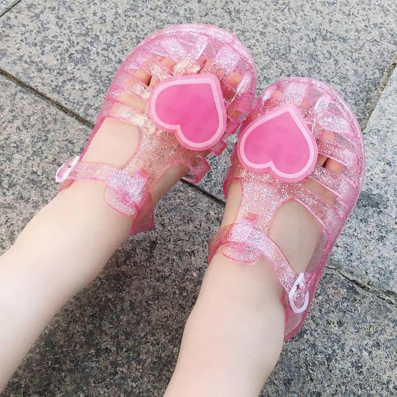 

New Summer Children Jelly Princess Sandals Sweet Heart Shaped Girls Toddlers Baby Breathable Hollow Shoes 24 розовый