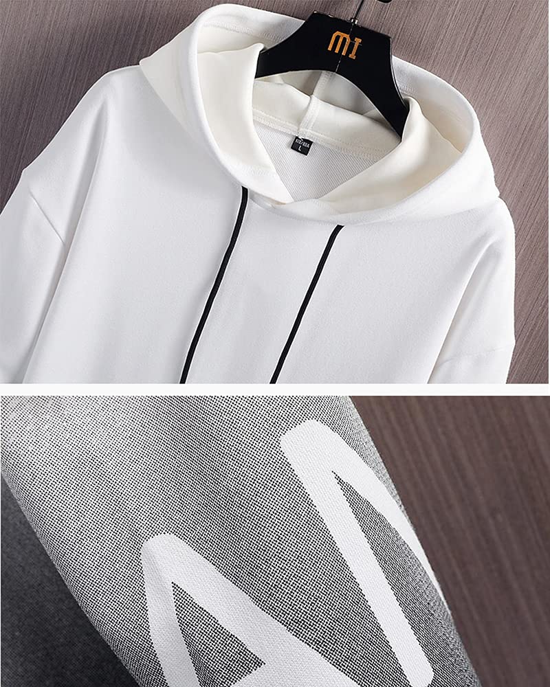 Long Sleeve Gradient Stylish Loose Popular Streetwear [foveitaa] Men's Hoodie, Pullover, Fall/Winter, Fit, Hooded, Top, White-2XL