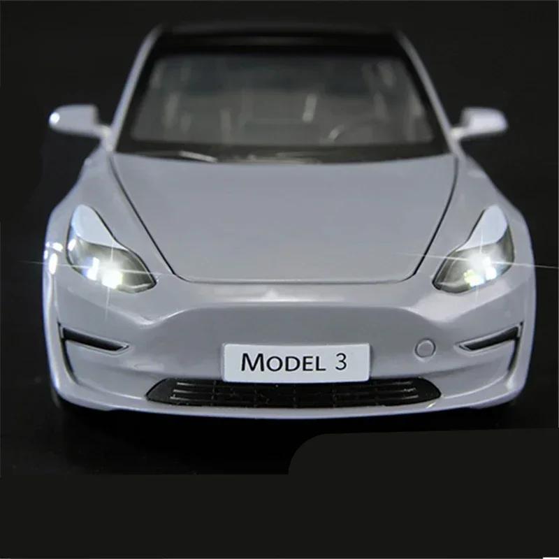 1:24 Tesla Model 3 Model Y Alloy Car Model Diecast Metal Toy Vehicles Car Model Simulation Sound and Light Collection Kids Gifts