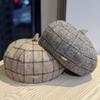 New Octagonal Hat for Women in Autumn and Winter Retro Face Showing Little Bud Painter Hat Trendy and Versatile Classic Plaid Pumpkin Beret
