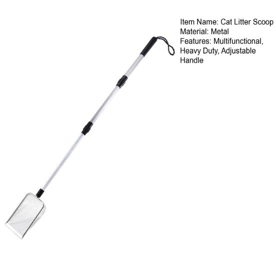Extendable Cat Litter Scoop Stainless Steel Cat Waste Scooper Heavy Duty Cat Poop Scooper with 3-Section Handle for Litter Box Cleaning