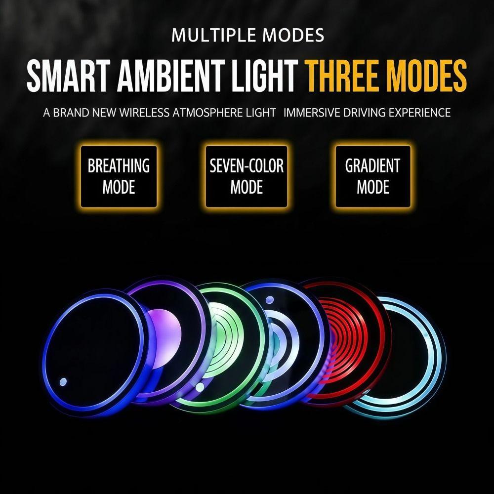 7 Colors Car Illuminated Cup Mat Intelligent Sensing Ambient Light Coaster  Vehicle Decoration
