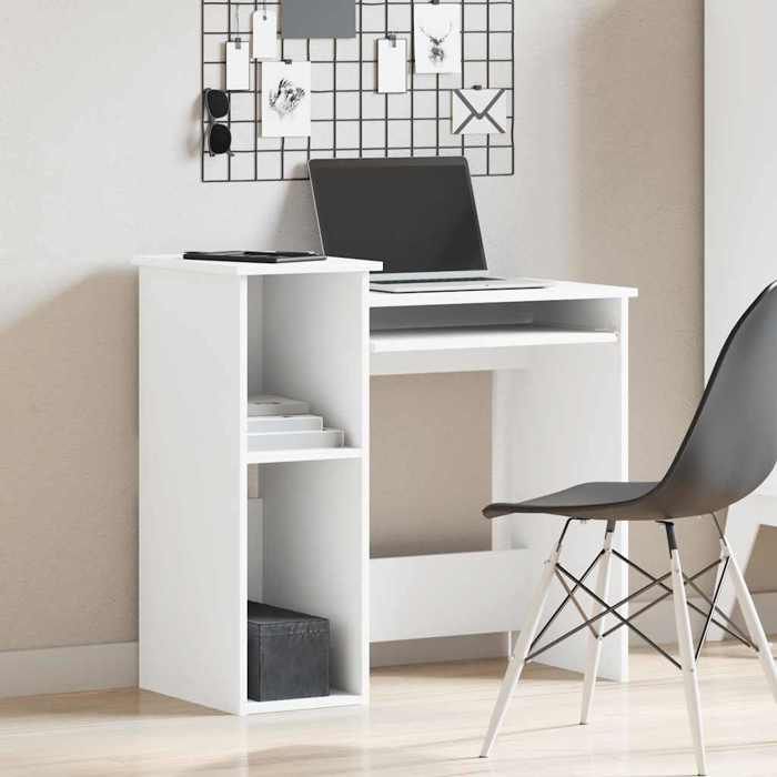 VidaXL Bureau avec étagères blanc 84x40x78 cm bois d'ingénierie, bureau d'ordinateur, bureau debout, bureau avec rangement, 860445