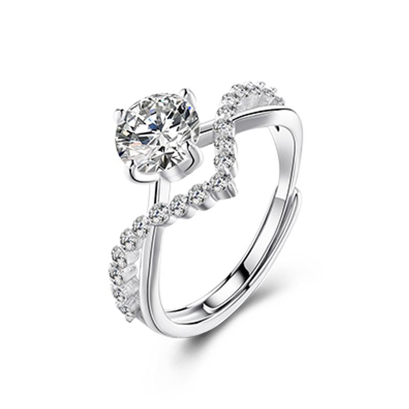 

Korean Luxury Zircon Couple Ring For Women Men Silver Plated Love Forever Heart Adjustable Open Ring Wedding Anniversary Jewelry resizable