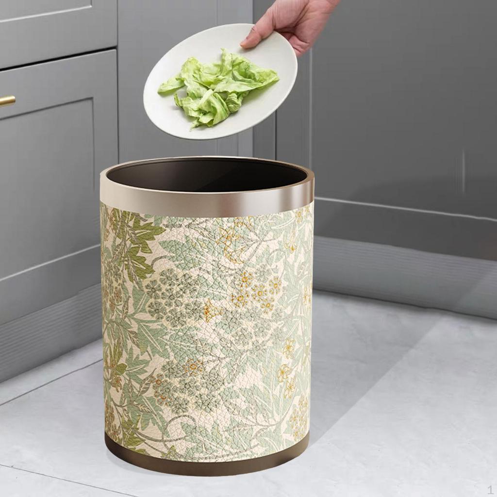 American Style PU Leather Wastebasket for Dorm and Bathroom