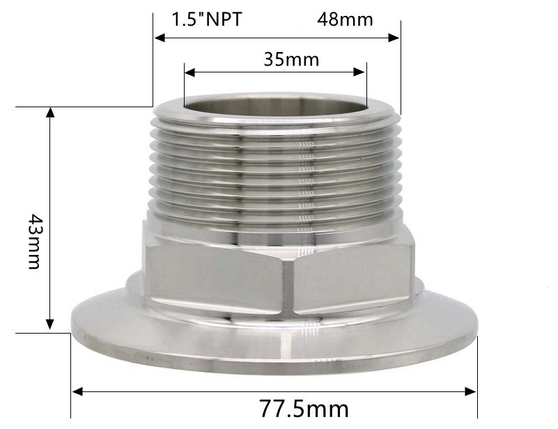 1/4" 3/8" 1/2" 3/4" 1" -4" NPT Male X 0.5" 0.75" 1.5" 2" -4" Tri Clamp Connector Pipe Fitting 304 316L Stainless Steel Sanitary