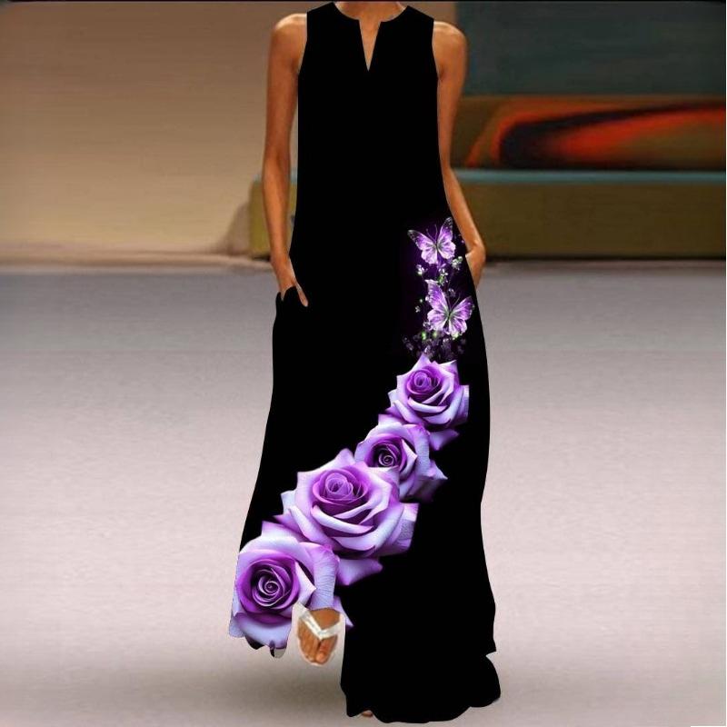 

Летние женские платья без рукавов QICED с длинным V-образным вырезом и принтом в виде нефритовых цветов XXXXXL