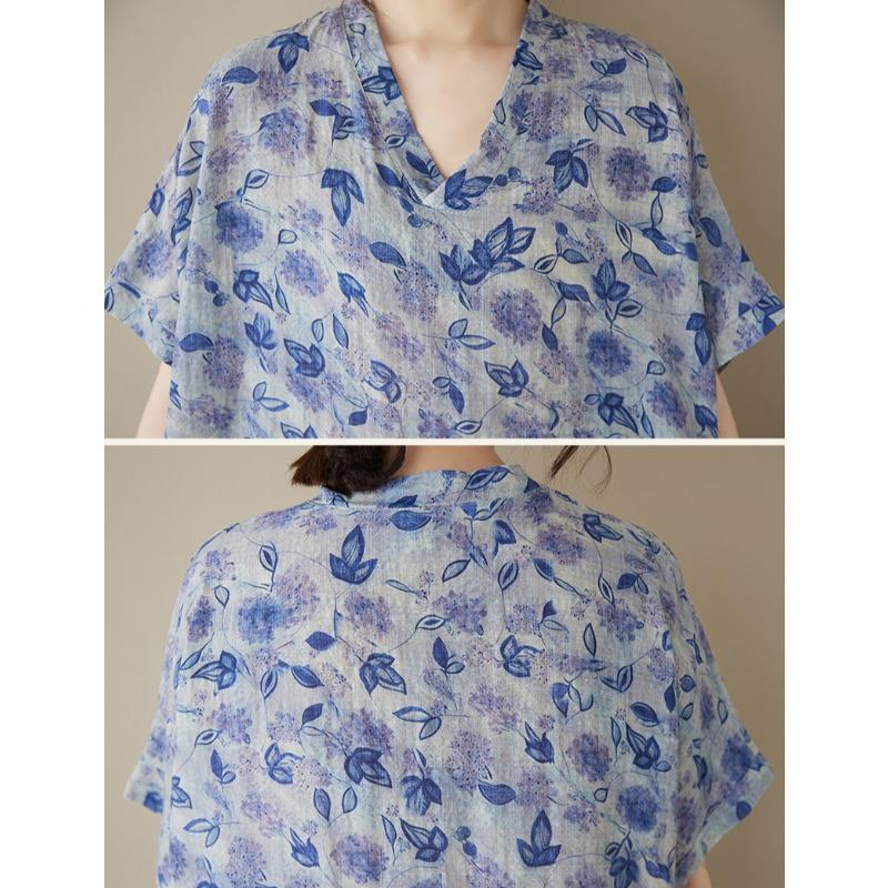 DIMANAF Plus Size 2025 Women Summer Short Sleeve Dress Basic Casual Loose V-Neck Printing Floral Dress New