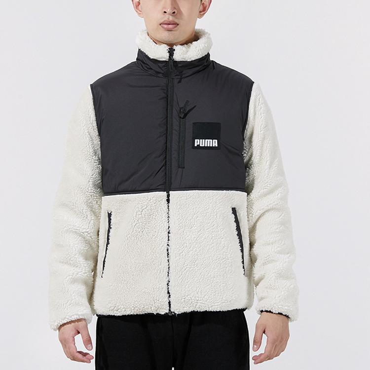 Puma Sherpa Color Block Fleecejakke med ståkrage og logo Herrejakker Elfenben 846325-73