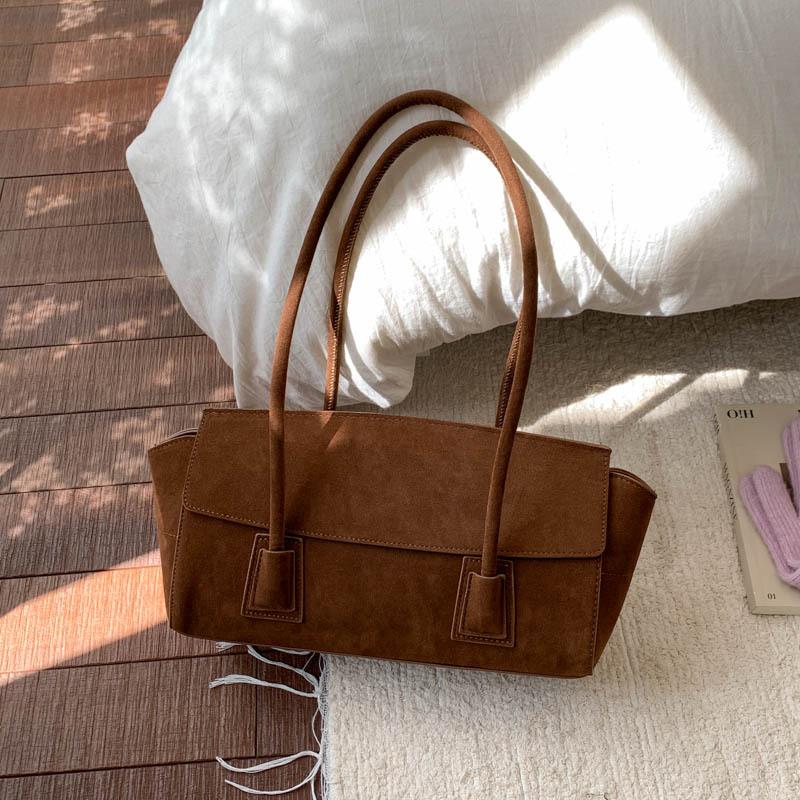 2025 new fashion tote suede retro shoulder underarm commuter bag women's lazy large-capacity handbag