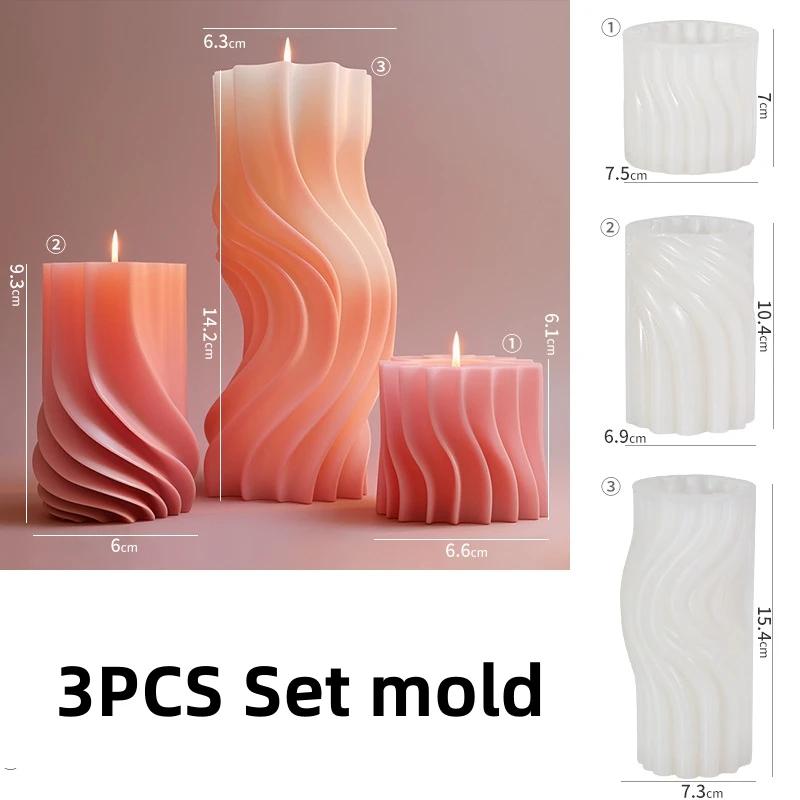 DIY Pattern Carving Cylindrical Candle Silicone Mold Unique Wave Pattern Roman Pillar Candle Mold Cylindrical Resin Gypsum Mold