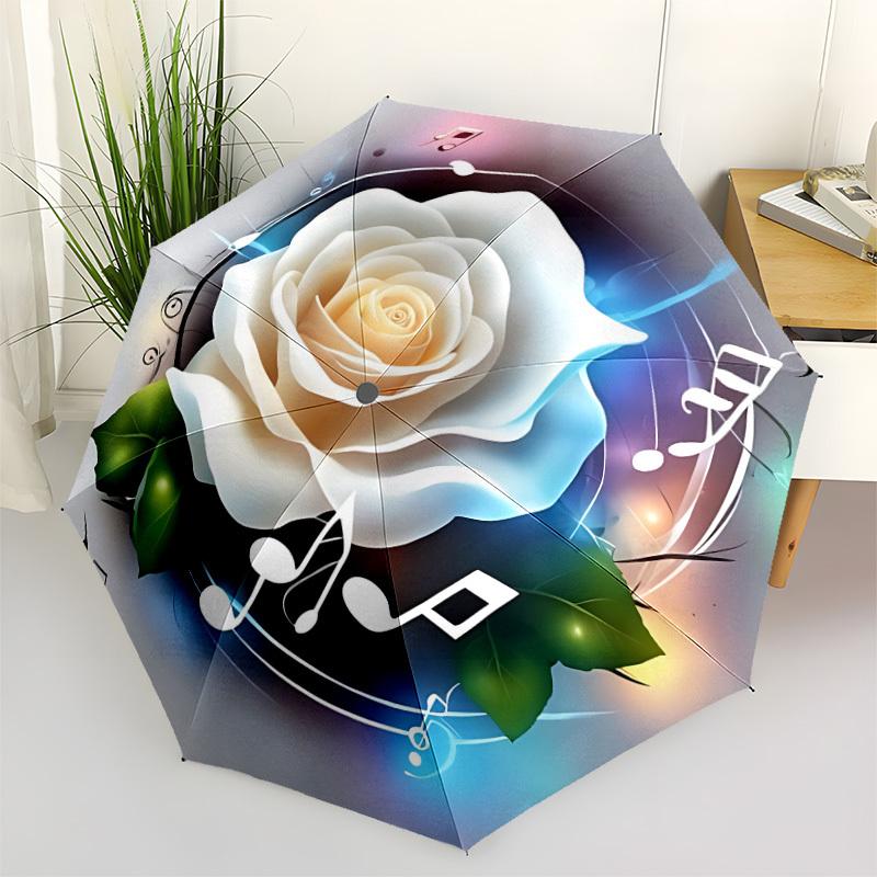 

1pc Rose Music Notes Automatic Open/Close Folding Umbrella - Compact 8-Rib Design, Daily Use, Perfect Gift for Friends & Family yy251124205