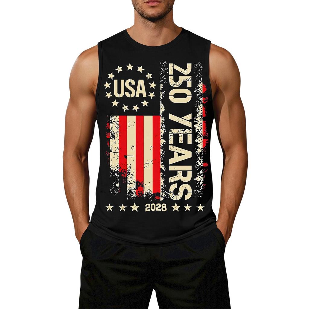 Men's Loose Fit Sleeveless Casual Top Flag Print Semi-Quincentennial USA 250 Years Graphic Tank Shirt Summer Wear