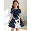 Cute Cat Girls' Princess Dress Summer Casual Dress for Girls Cartoon Graphic Outfit O-Neck Birthday Gifts Children Clothes