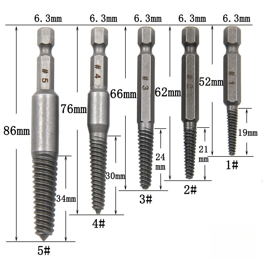5pcs Damaged Screw Extractor Set 60mm Broken Bolt Remover Tool Hex Shank Drill Bit for Stripped Studs Removal Extraction