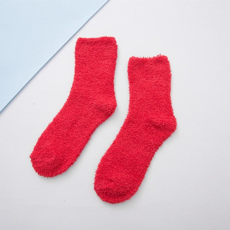 Women's Winter Tube Socks Candy Color 6PC Solid Color Thick Socks Casual Floor Socks Coral Fleece