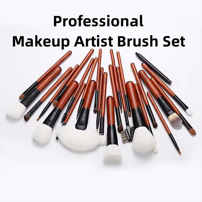 Noble Women Luxury Professional Makeup Artist Brush Set Tools Cruelty Free 26 Pcs White Natural Hair Makeup Brush Set with Pouch
