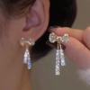 Neue Gold Farbe Shiny Bowknot Quaste Stud Ohrringe Für Frauen Exquisite Strass Bogen Baumeln Ohrringe Mädchen Schmuck Freunde Geschenk
