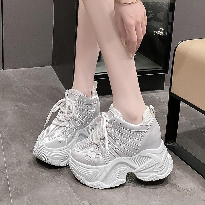 Fashion 10CM Women Platform Sneakers Lace-up Sport Dad Shoes High Top Chunky Casual Shoes Woman Thick Bottom Breathable Mesh Shoes