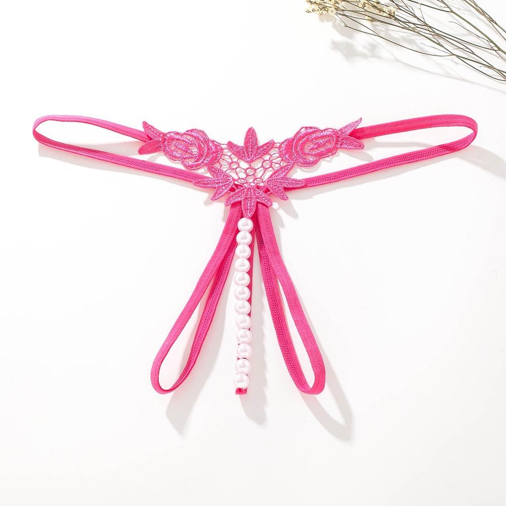 Sexy Panties Women's Hollow Embroidery Sexy Thong Pearl Massage Crotch Panties Ladies Thong