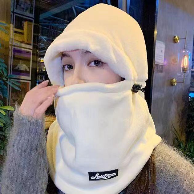 Warm hood, hat, and scarf all-in-one hat for men in winter, thickened ski and electric bike face mask, windproof hood for women