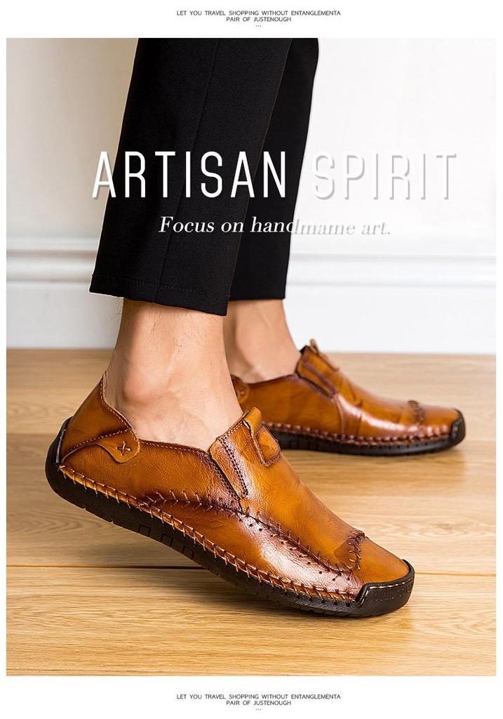 Spring 2020 Men's Large Size Leather Driving Moccasins - Retro Business Casual Shoes
