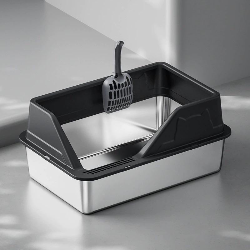 Extra Large Stainless Steel Cat Litter Box with High Walls and Side Opening