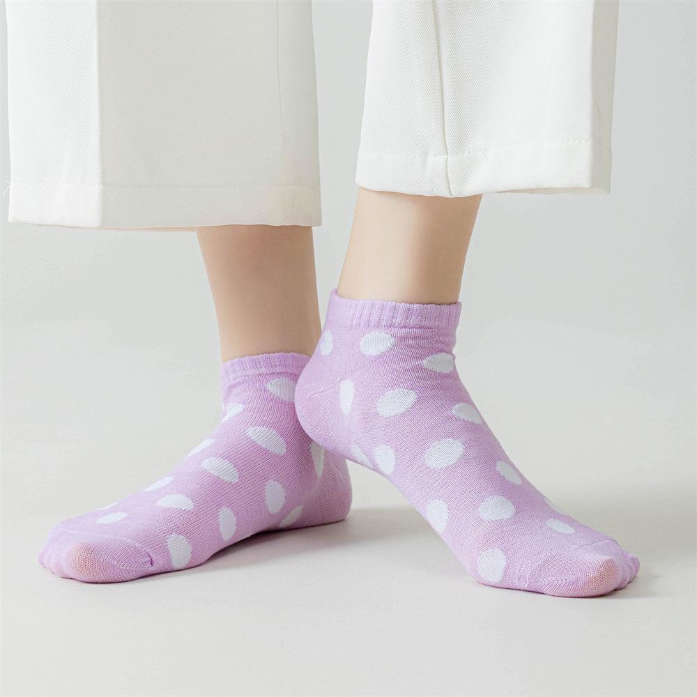 5 Pairs Y2K Polka Dot Women's Ankle Socks Kawaii Cotton Breathable Short Socks White/Black/Purple/Pink (Multi-Color)