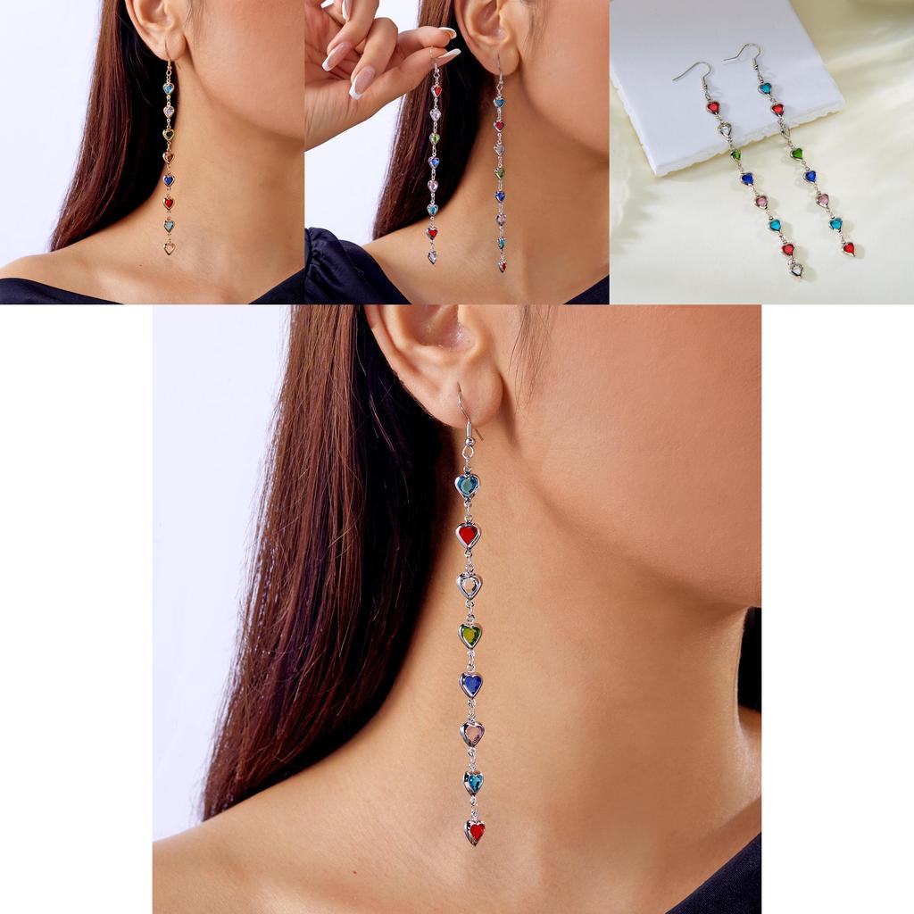 Spring Heart Themed Long Dangle Earrings With Tassels And Electroplated Finish For Girls